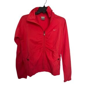 Nike Women's Size Large Salmon Zip-Up Windbreaker Collared Jacket Ruched